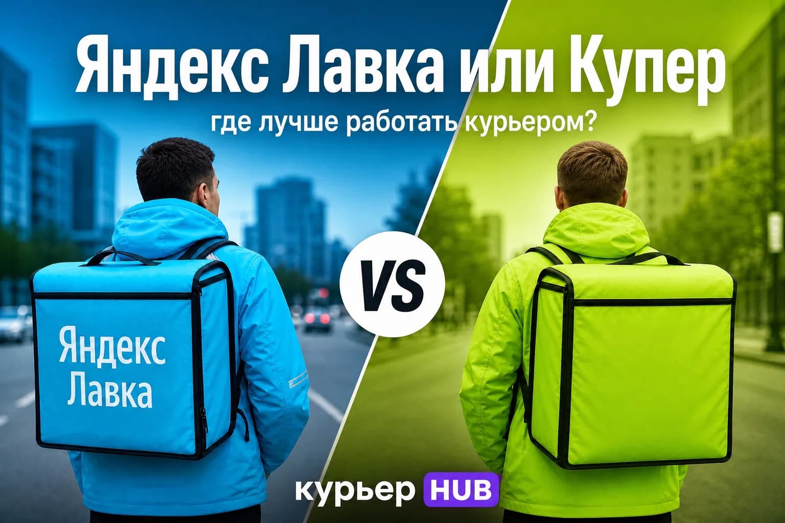 Сравнение курьеров Яндекс Лавки и Купера: синяя и зелёная термосумки